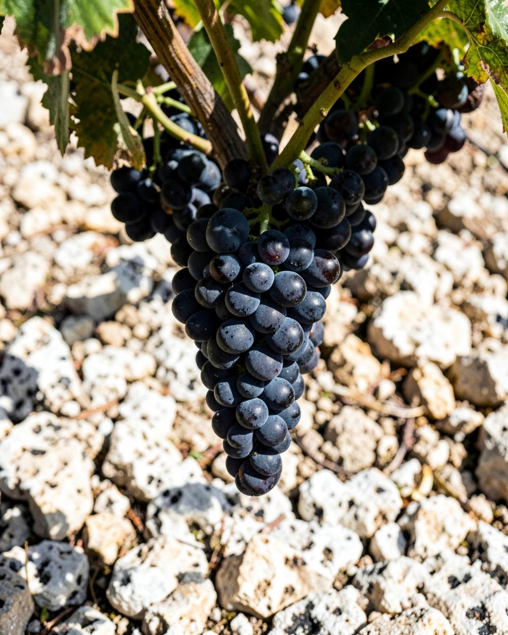 Rijpe druiven op een kalkrijke bodem in Alentejo