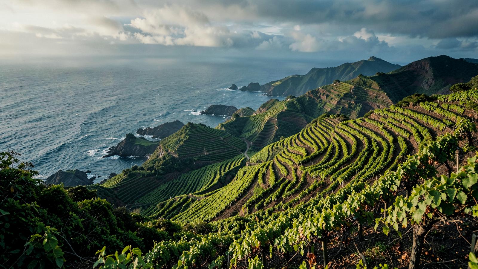 Terrassen met wijngaarden op de steile hellingen van Madeira